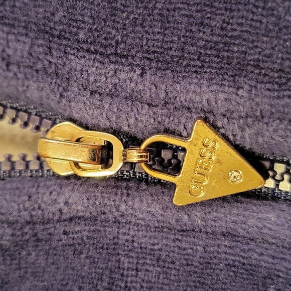 Guess navy velour zip up hoodie with design on back - Picture 6 of 6